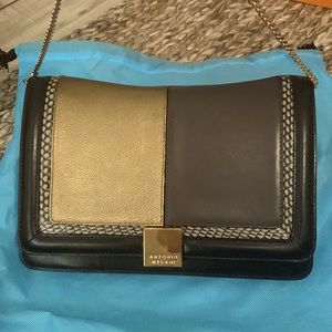Antonio Melani - Black Leather Detail Clutch w/ Chain Strap